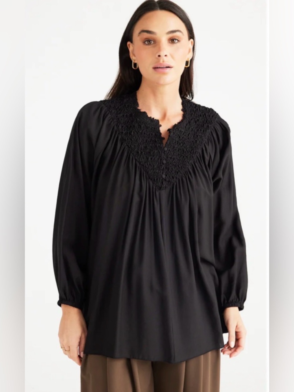 Brave + True Top Picadilly Black Smocked Blouse